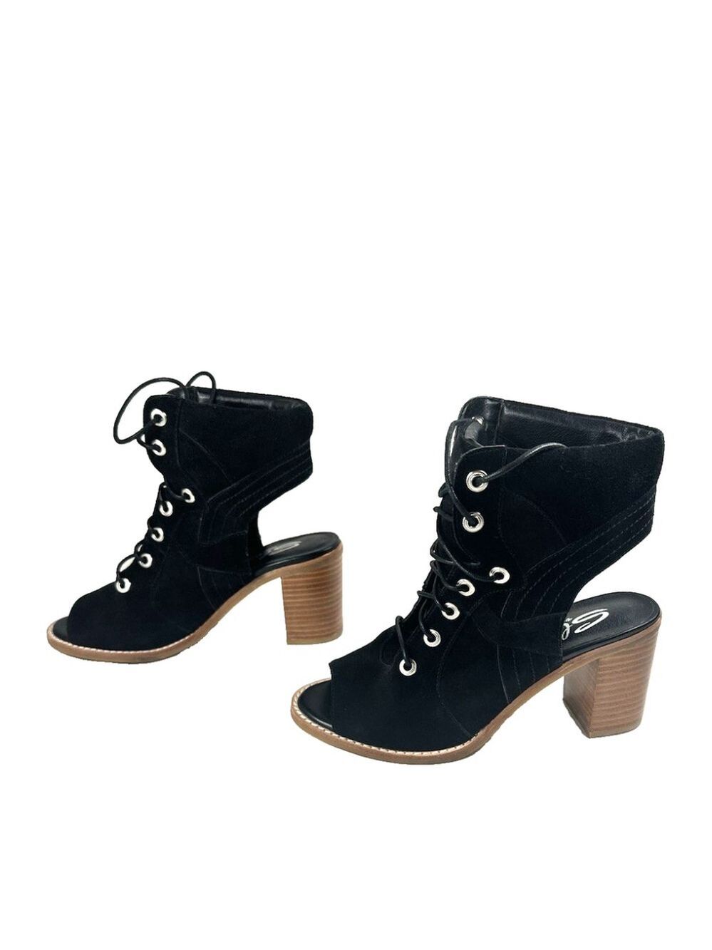 Sbicca Black Suede Xandra Lace-Up Stacked Block Heels Size 9